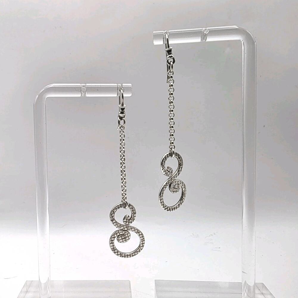 950 Handmade Dangle Drop Textured Swirl Earrings 2.75 inch Sterling Silver